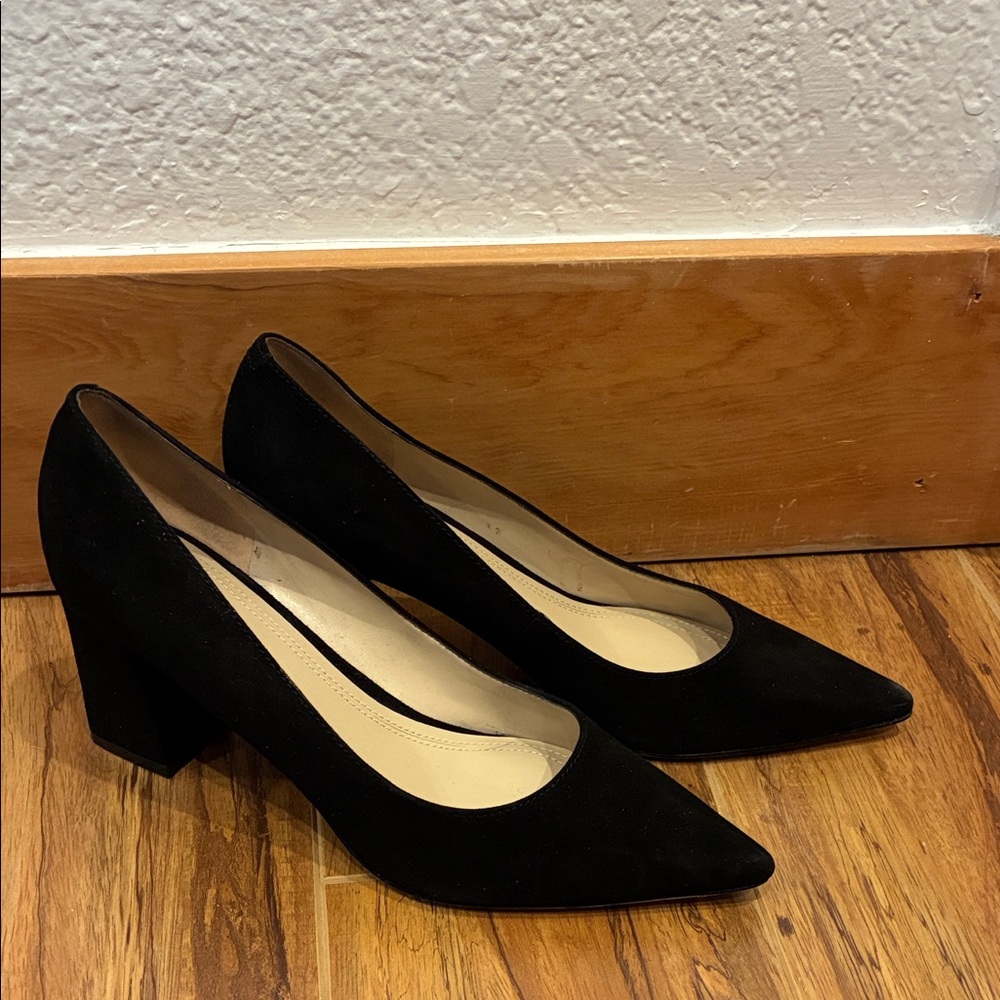 Marc Fisher LTD Zala Black Suede Pointed Block Heel Pumps